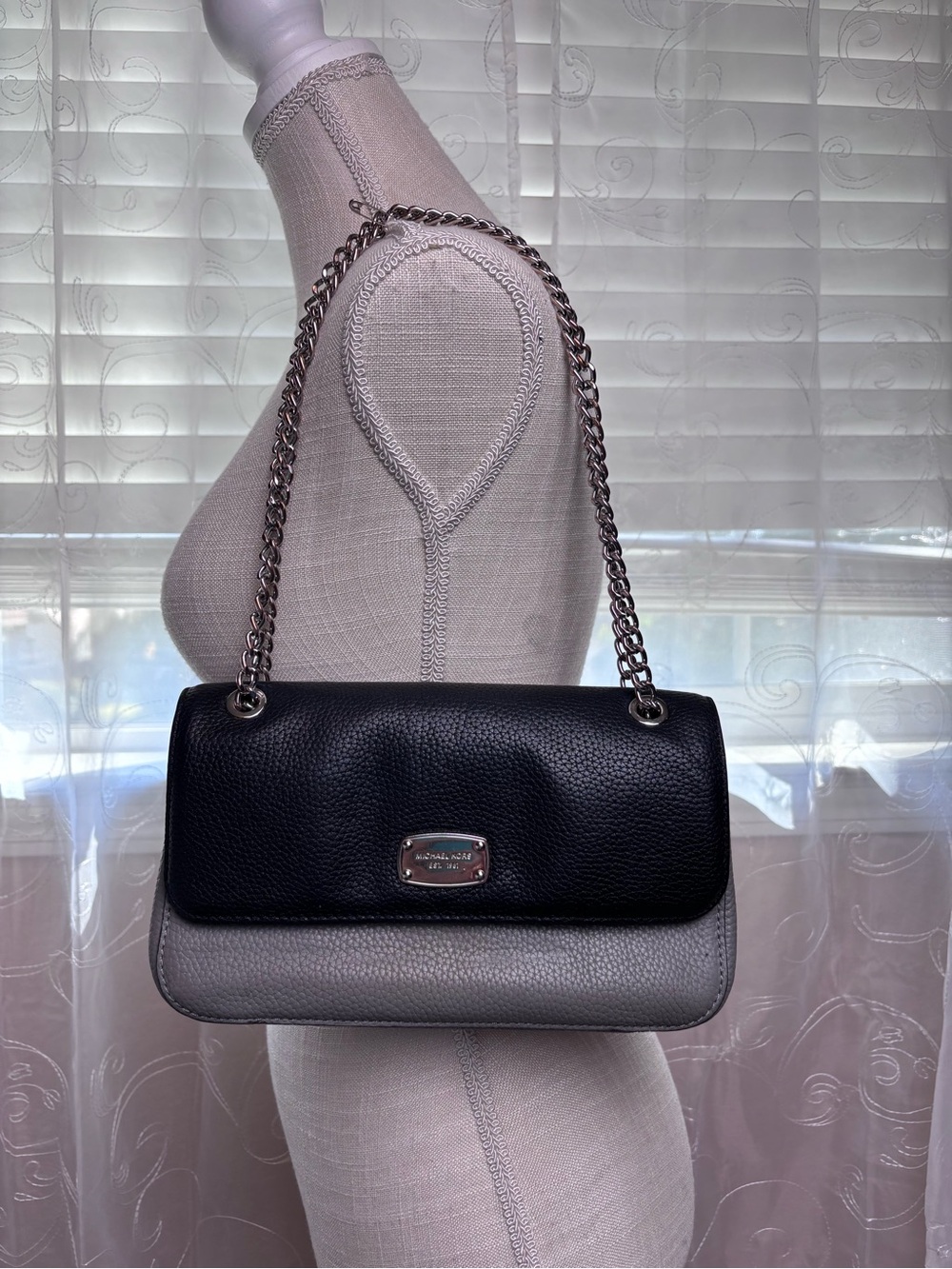 Michael Kors Black & Gray Pebbled Leather Crossbody or Shoulder Bag - Picture 2 of 16